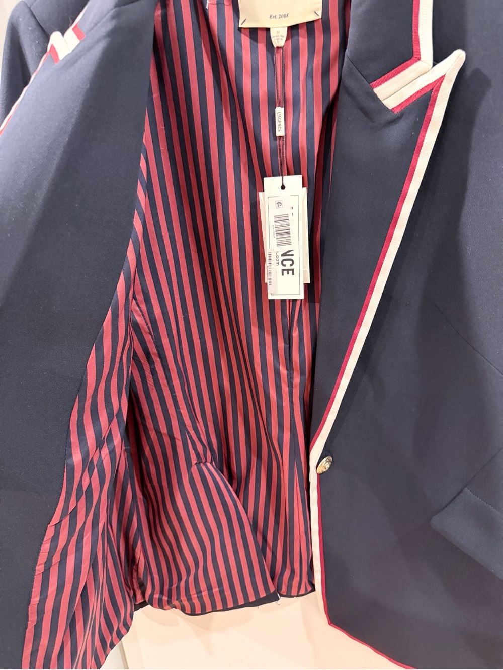 L’AGENCE Chamberlain Blazer Navy Red White Trim Gold Buttons Size 10 NWT - Picture 14 of 16